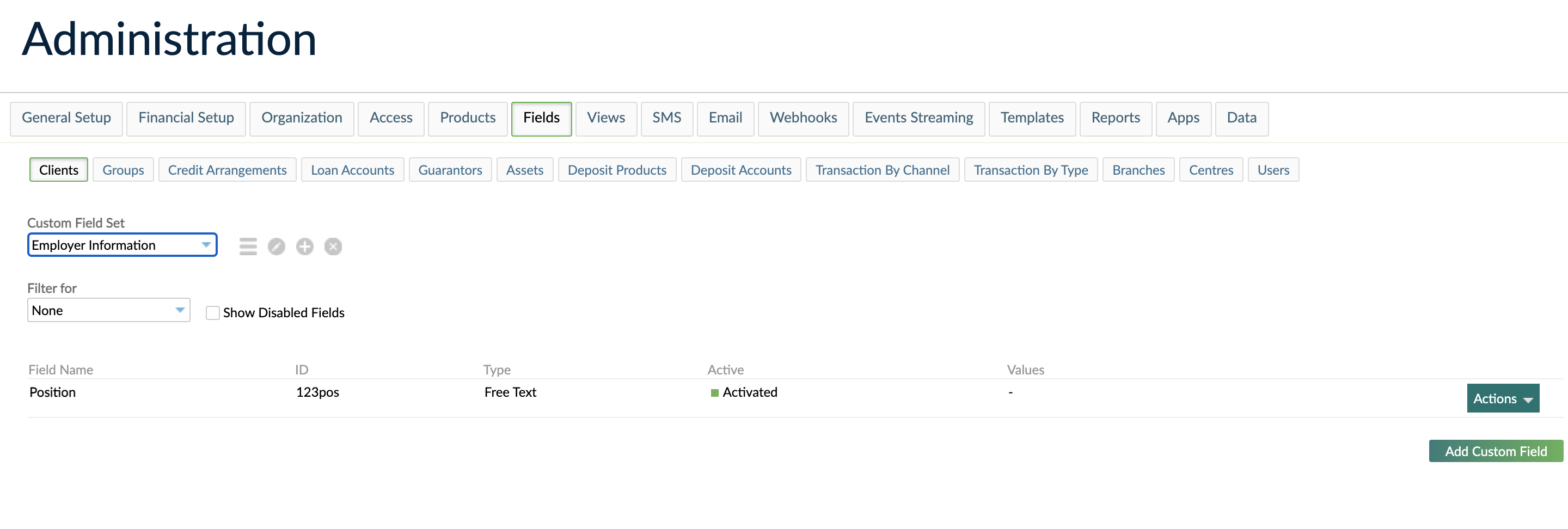 Adding a custom field definition in a custom field set.